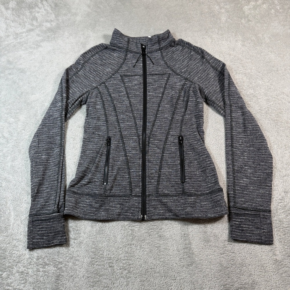 Ivivva Perfect Your Practice Jacket Girls 14 Gray Striped Full Zip Thumbholes